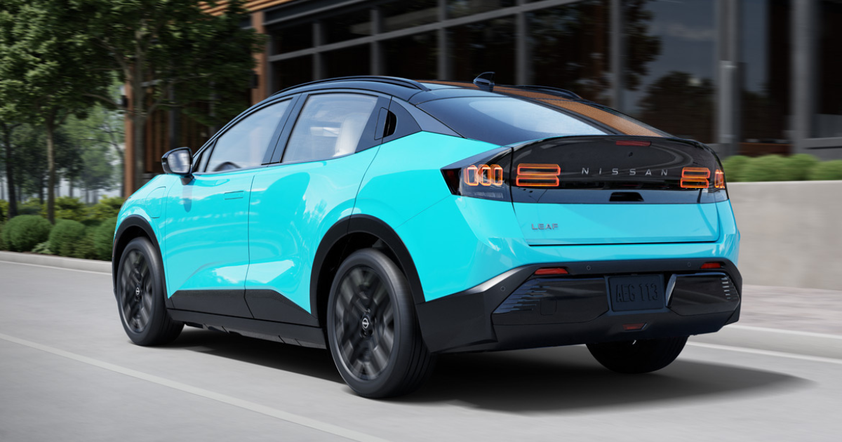 The left back bumper side of the new 2026 Nissan LEAF driving